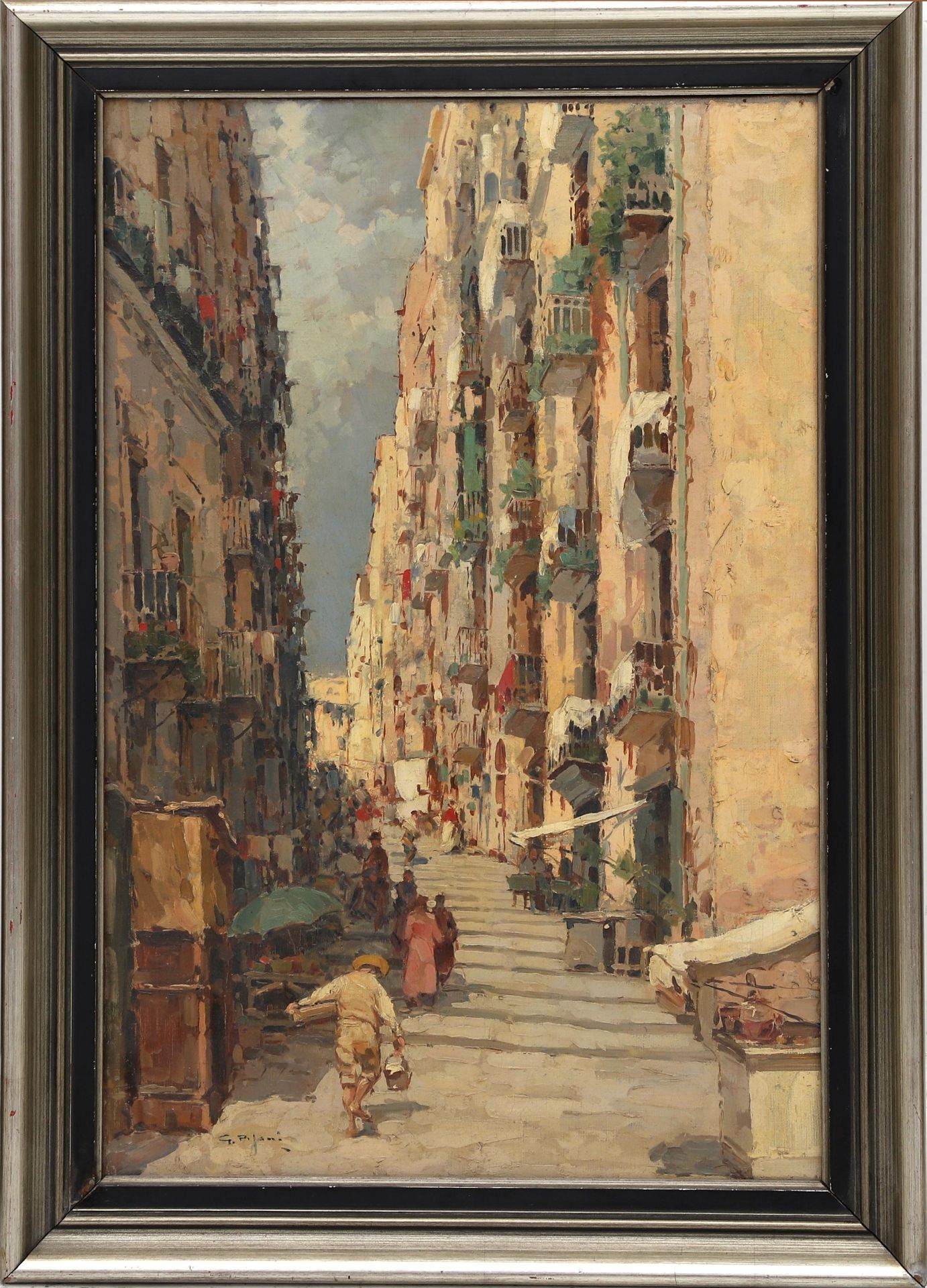 Gustavo Pisani (1877 - 1948) Spaccanapoli in Napels, signed l.l. Olieverf op doek 57 x 37 cm. - Bild 2 aus 4