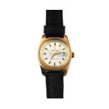 An 18 karat gold Omega Seamaster lady's wristwatch. Automatic. A round case with firm tapered