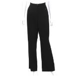 Chanel Boutique black trousers with CC logo buttons. The trousers have two pockets on the front.