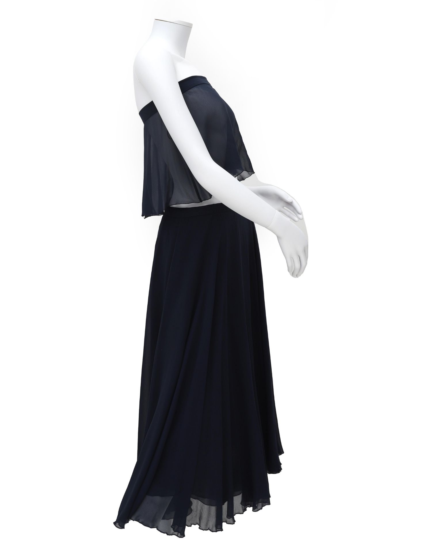 A Chanel Boutique navy blue ensemble with a bandeau top and long skirt. The skirt is a classic a- - Image 3 of 6