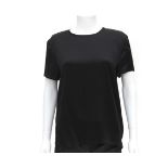 A black Chanel short sleeve blouse. With a gold-colored CC logo on the back. Fabric: 100% silk Size:
