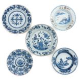 A Lot of 5 Blue and White Plates