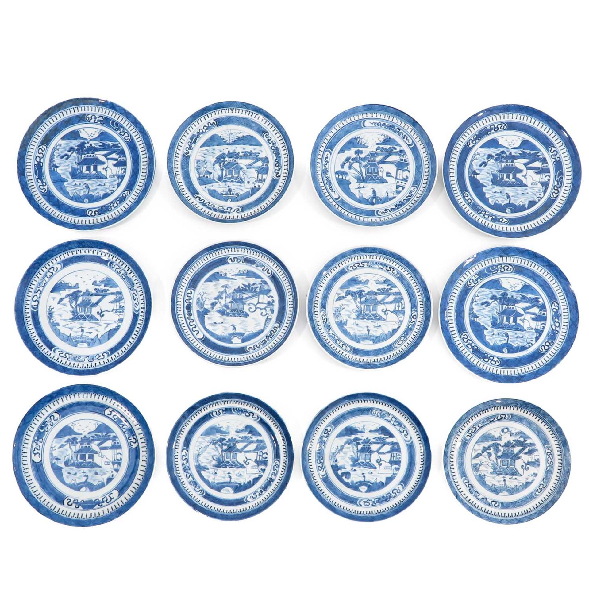 A Collection of 12 Blue and White Plates