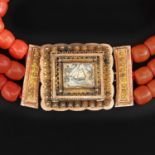 A 19th Century 3 Strand Red Coral Volendam Necklace