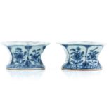 A Pair of Blue and White Salt Cellars