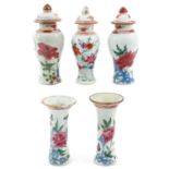 A Collection of 5 Miniature Garniture Vases