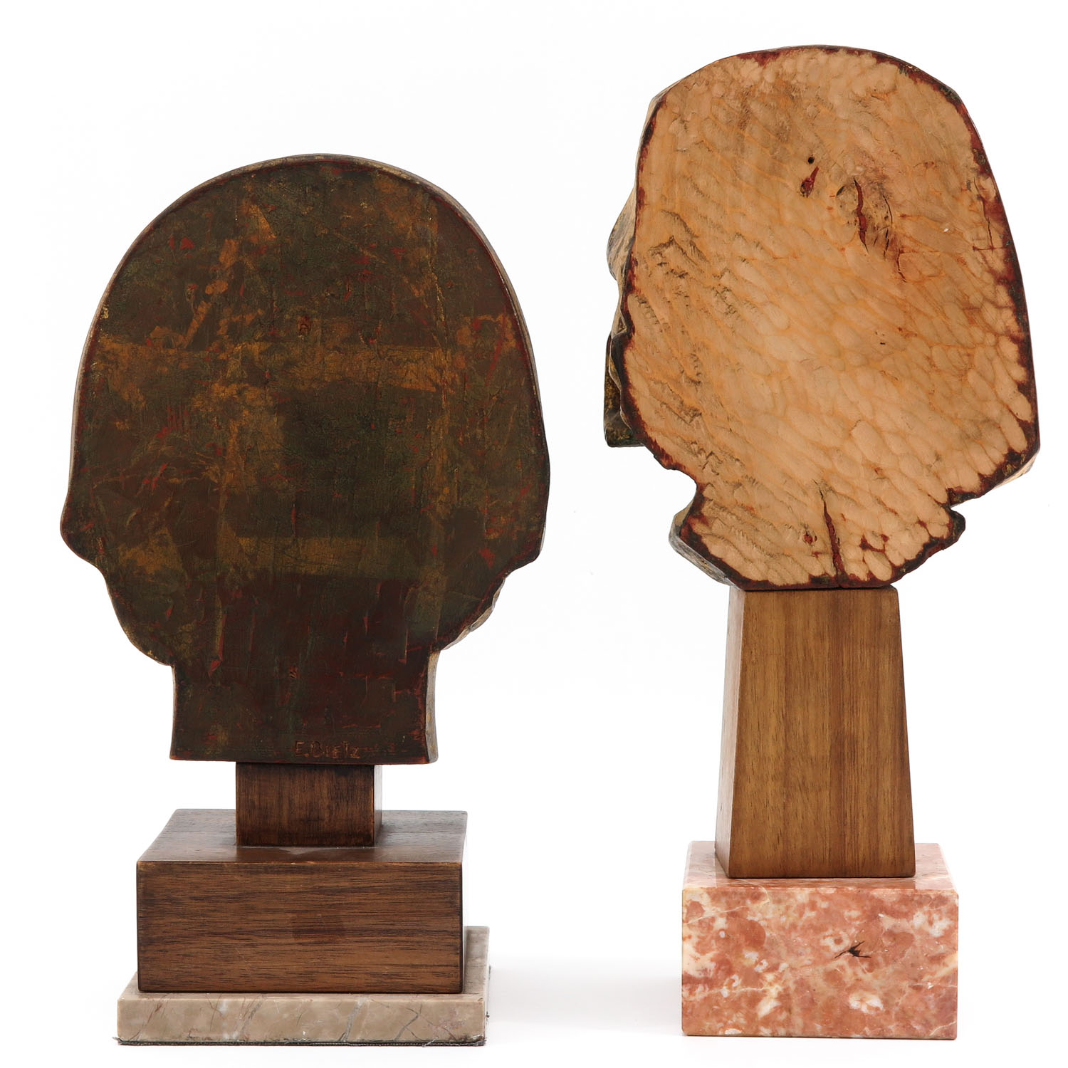 A Pair of Wood Busts on Marble Base - Image 3 of 9