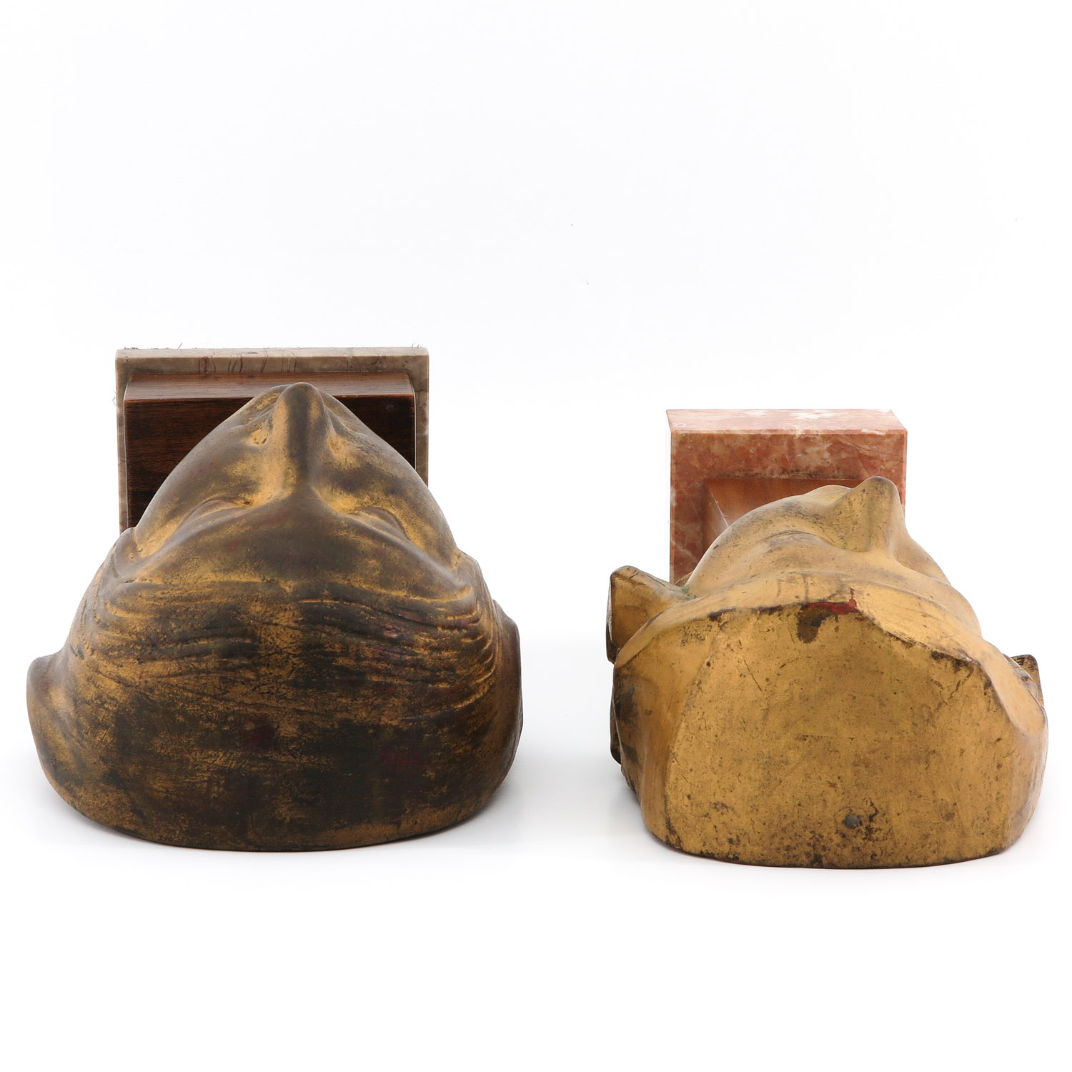 A Pair of Wood Busts on Marble Base - Image 5 of 9