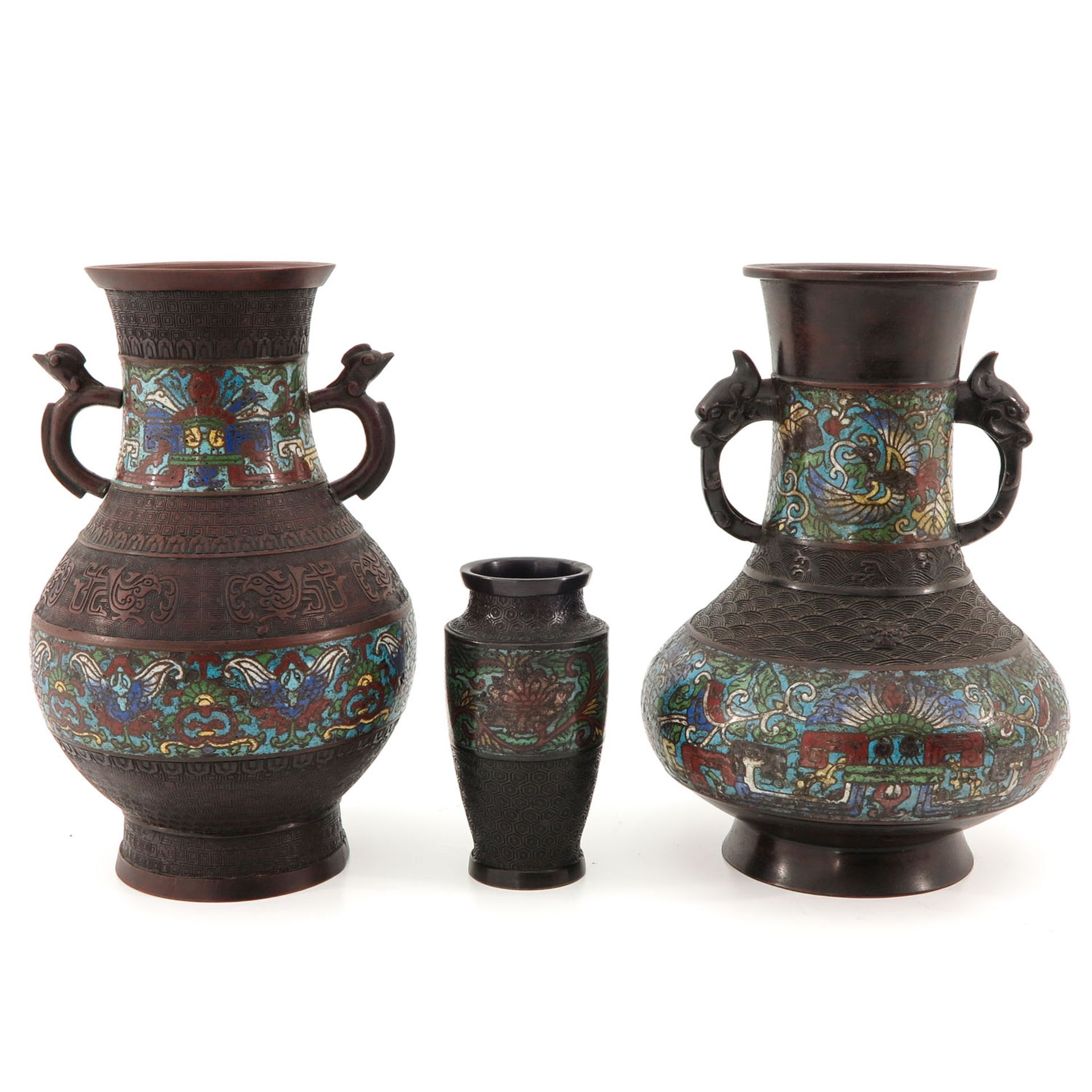 A Collection of 3 Cloisonne Vases