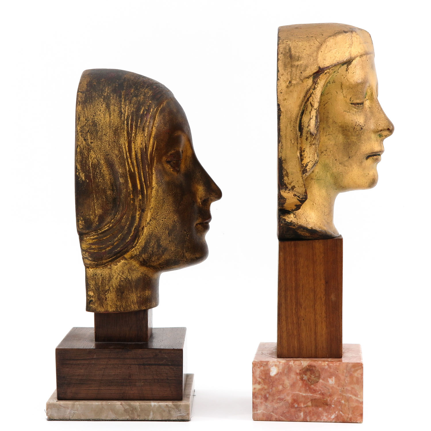 A Pair of Wood Busts on Marble Base - Image 4 of 9