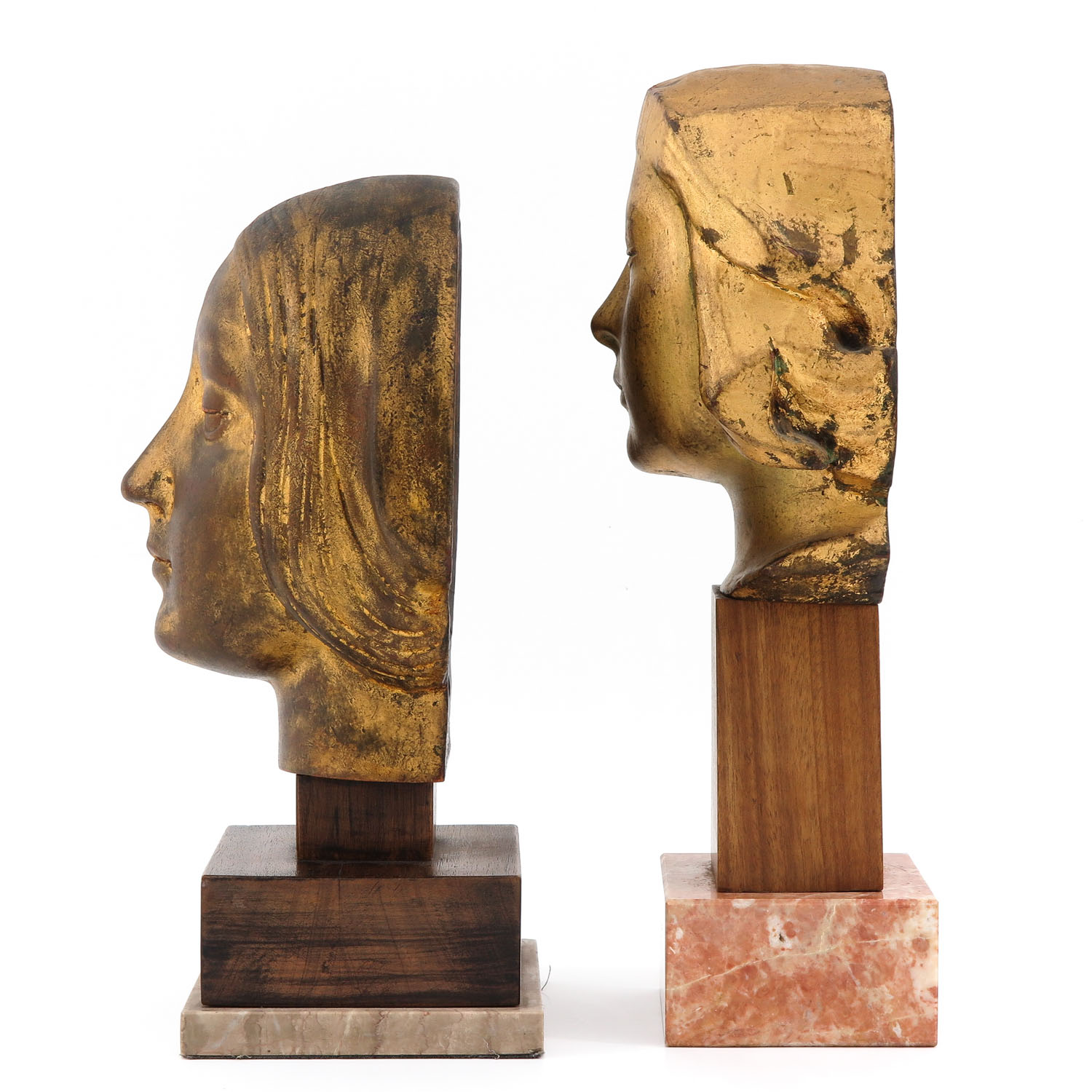 A Pair of Wood Busts on Marble Base - Image 2 of 9