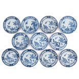 A Collection of 11 Blue and White Plates