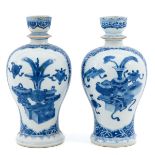A Pair of Blue and White Candlesticks