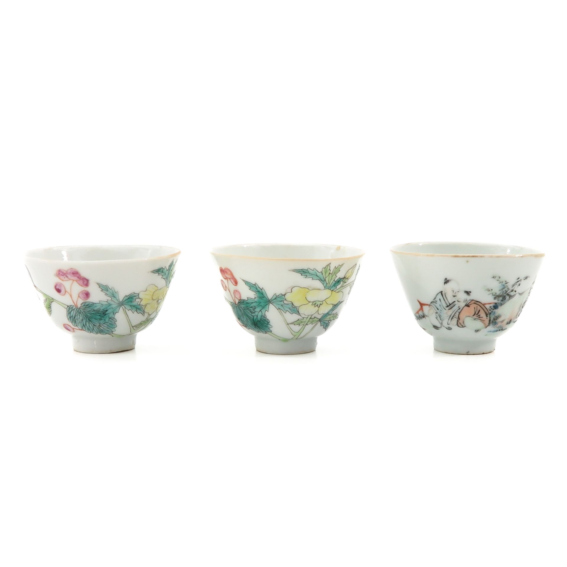 A Collection of 3 Famille Rose Cups