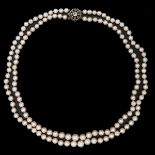 A Double Strand Pearl Necklace with 14KG Diamond Clasp