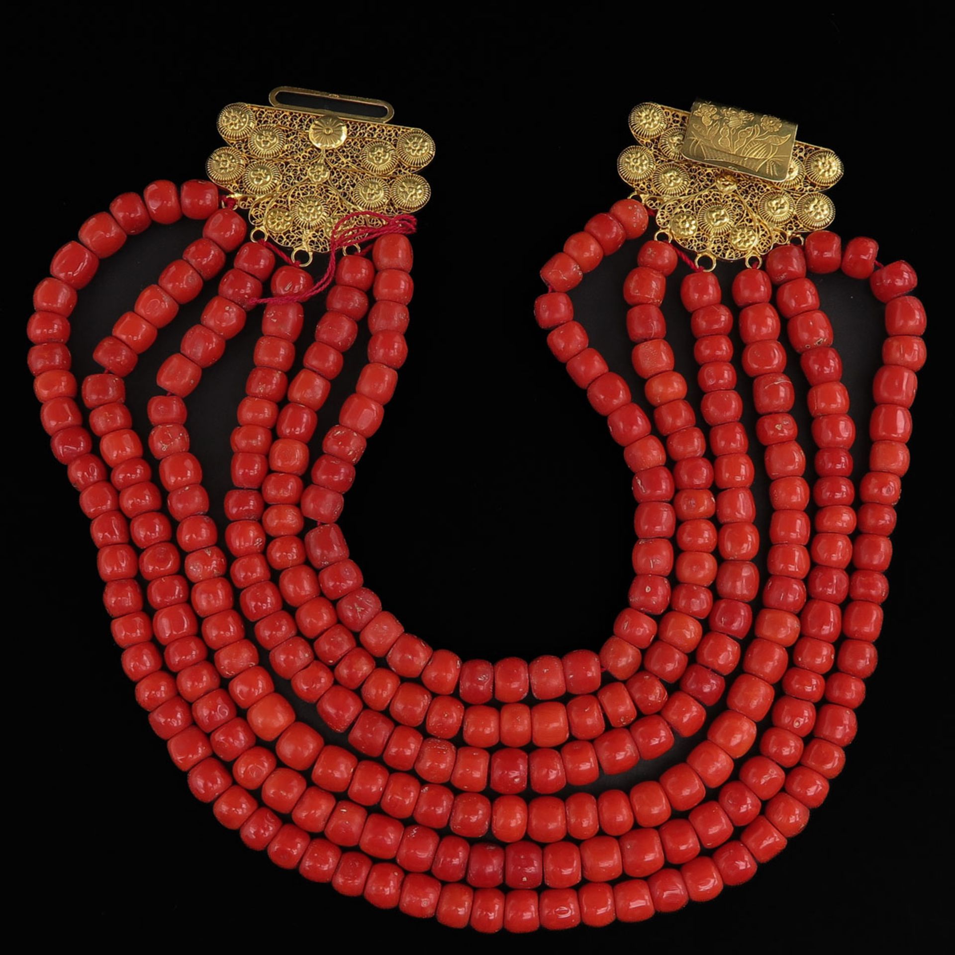 A 19th Century 6 Strand Red Coral Necklace on 18KG Clasp