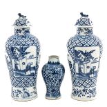 A Collection of 3 Blue and White Vases