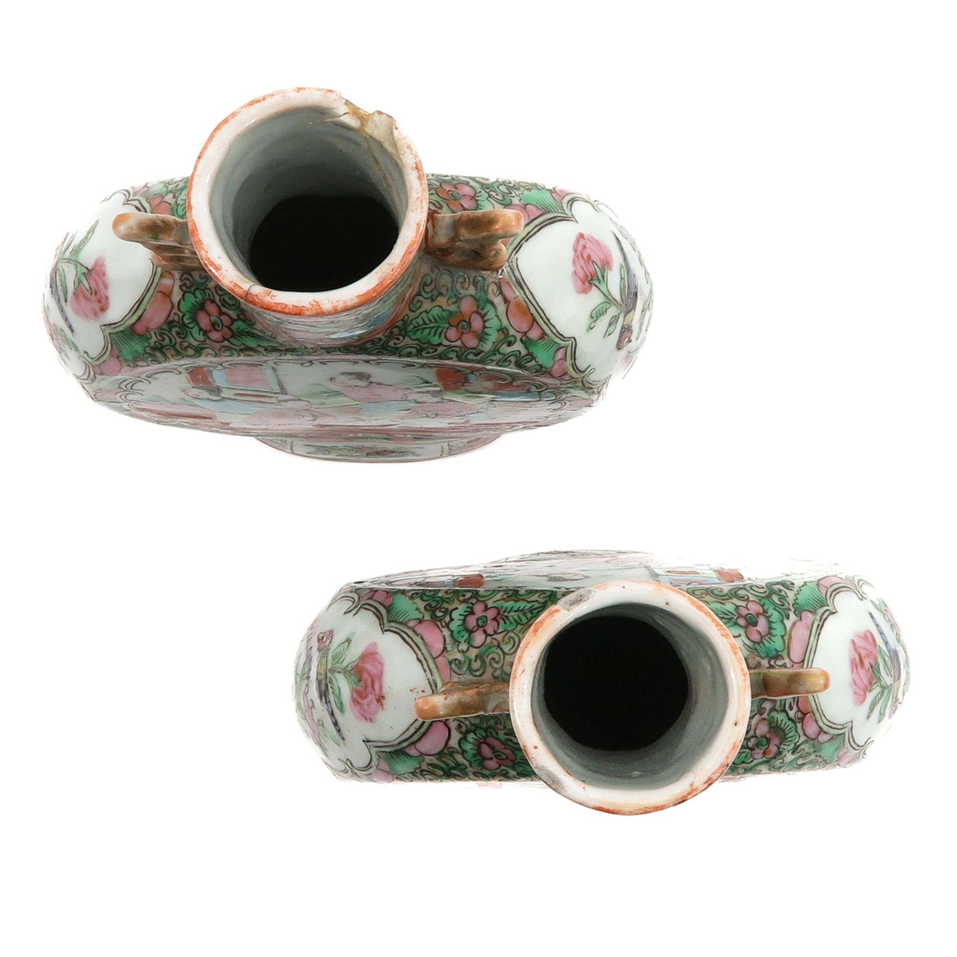 A Pair of Cantonese Moon Bottle Vases - Bild 5 aus 9