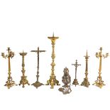 A Incense Holder, Crucifix and Candlestick