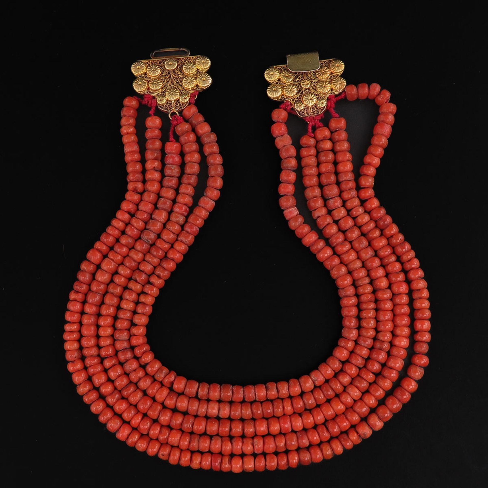 A 19th Century 5 Strand Red Coral Necklace