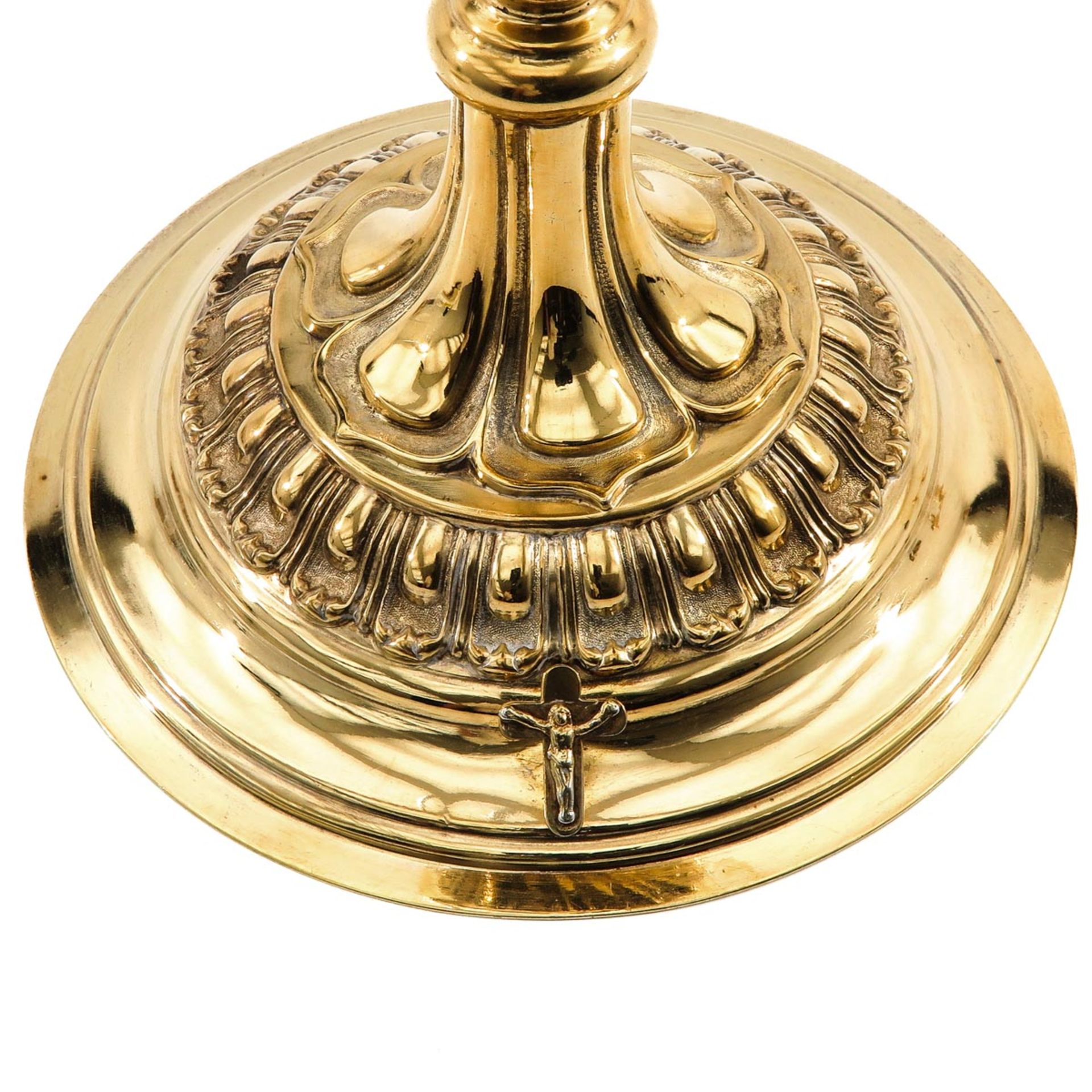 A Gold Plated Silver Chalice with Paten and Spoon - Image 10 of 10
