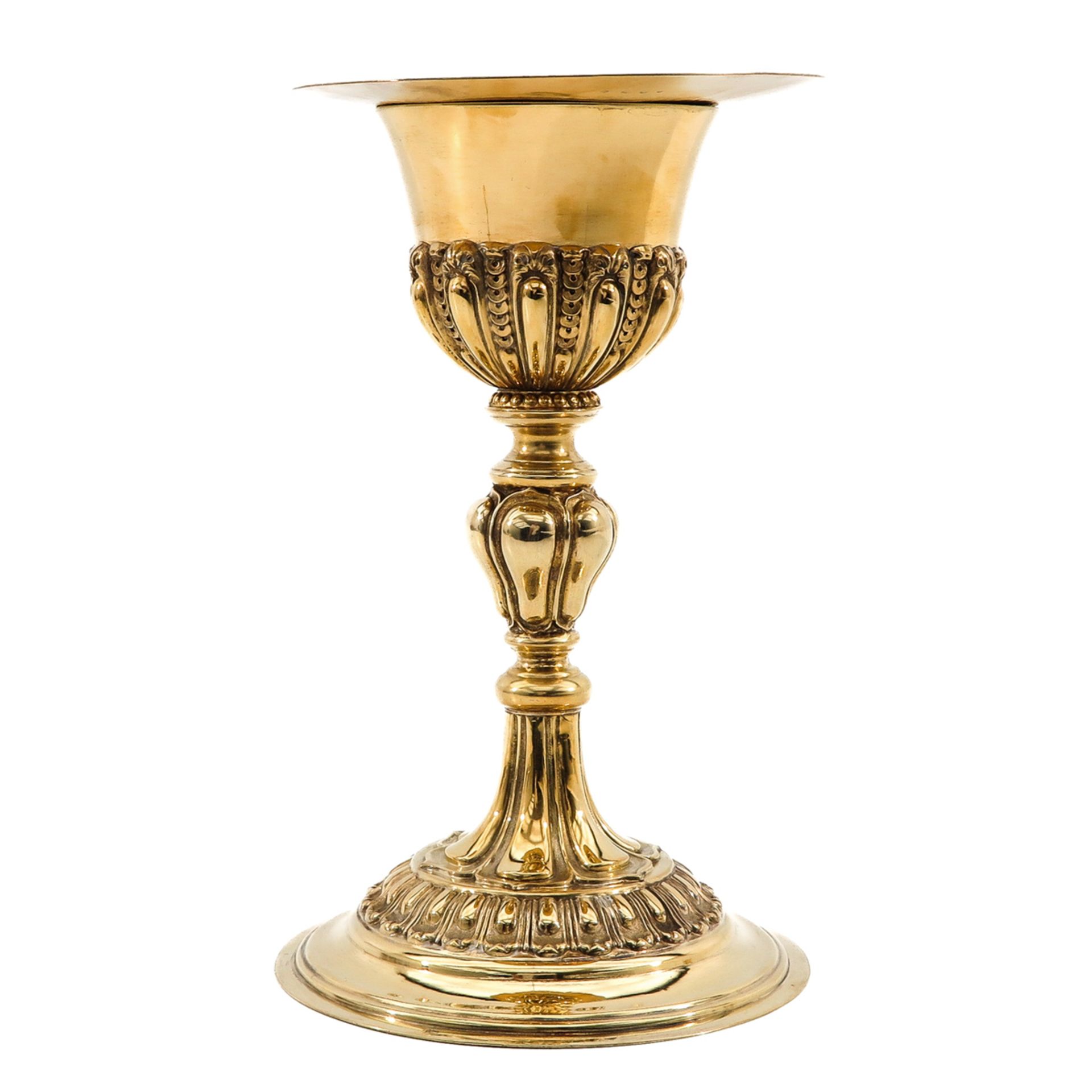A Gold Plated Silver Chalice with Paten and Spoon - Image 2 of 10