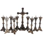 An Altar Cross and 9 Candlesticks