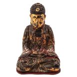 A Large Wood Carved Seated Buddha