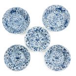 A Collection of 5 Blue and White Plates