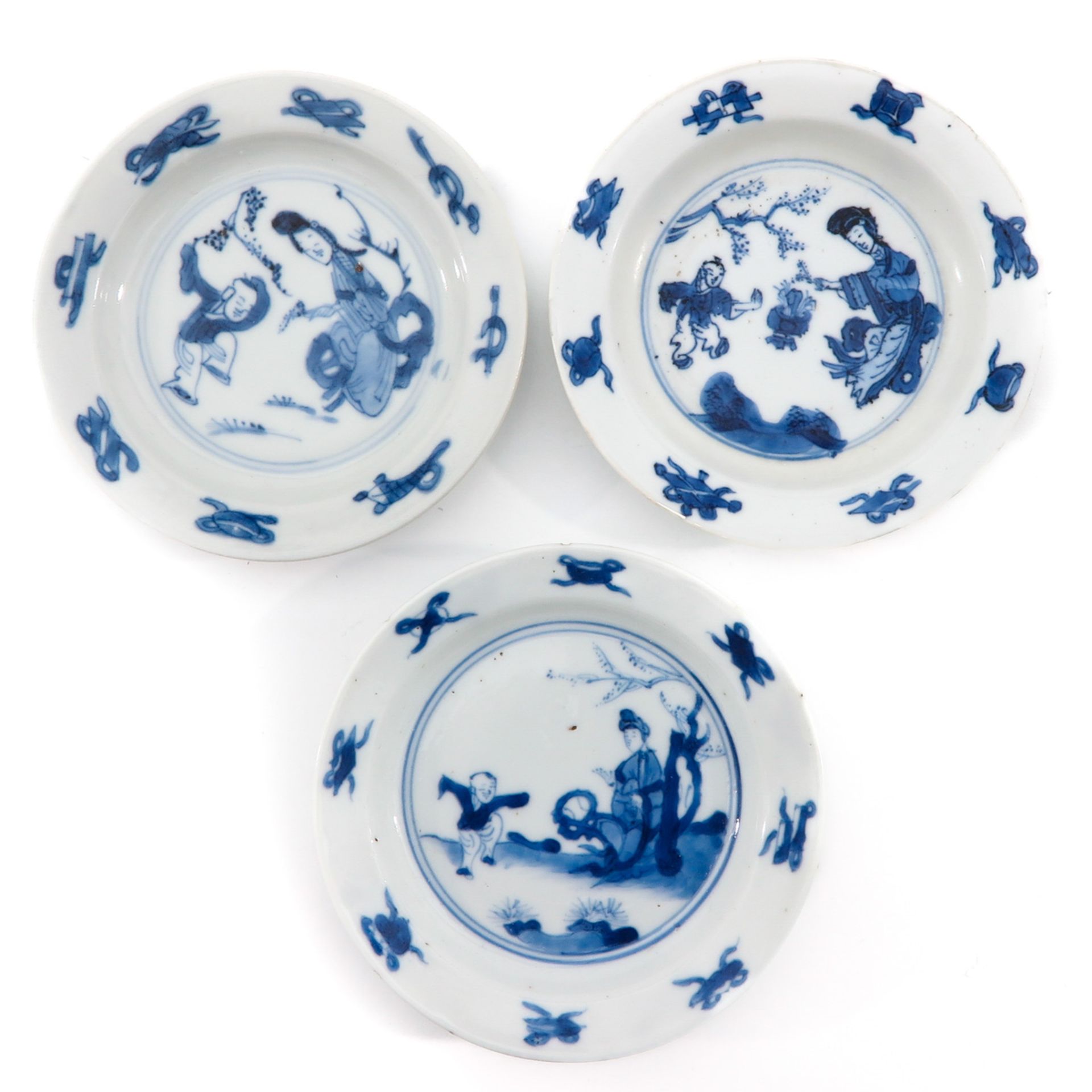 A Series of 3 Small Blue and White Plates