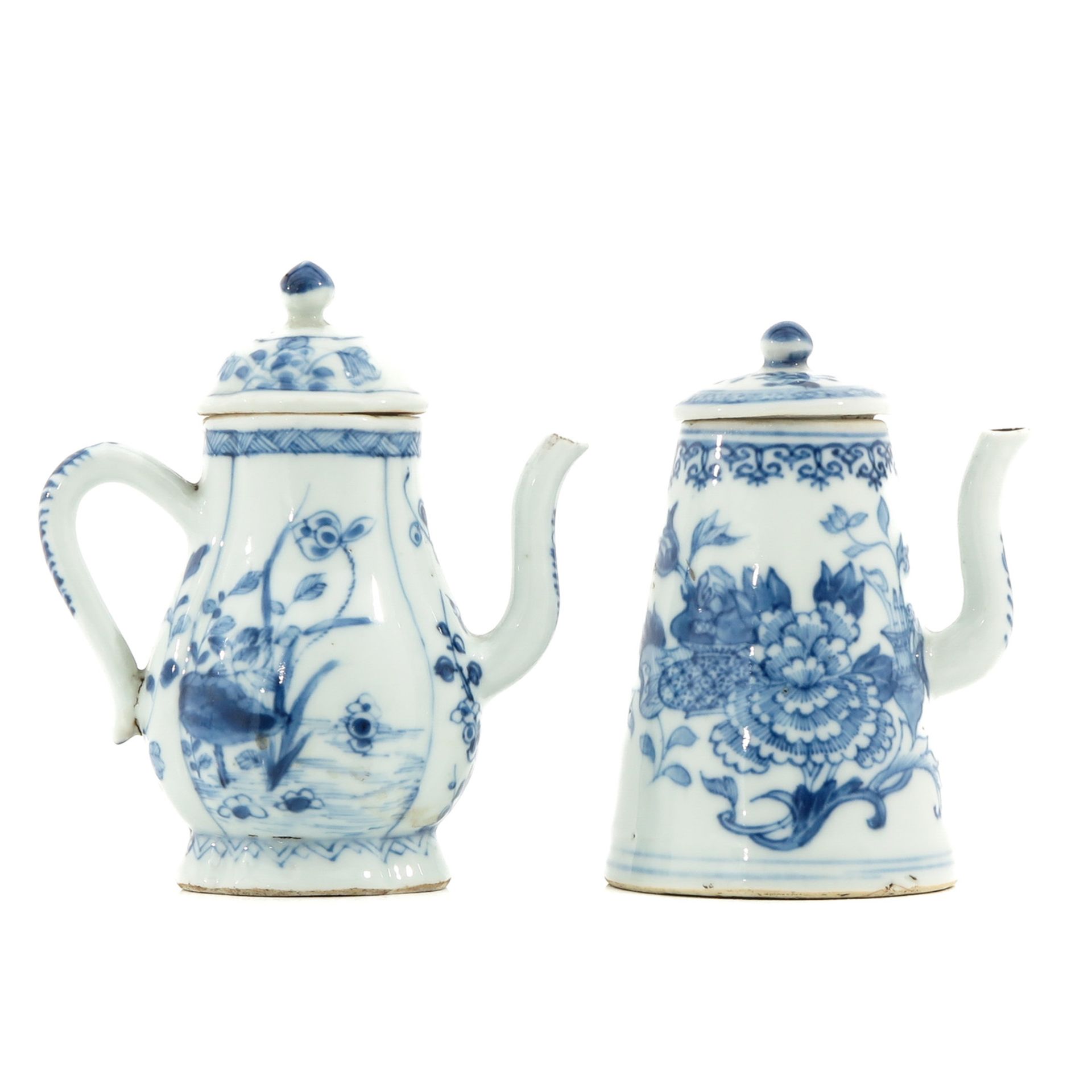 A Blue and White Small Pitcher and Chocolate Pot - Image 3 of 10