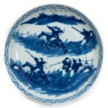 A Blue and White Hunting Plate