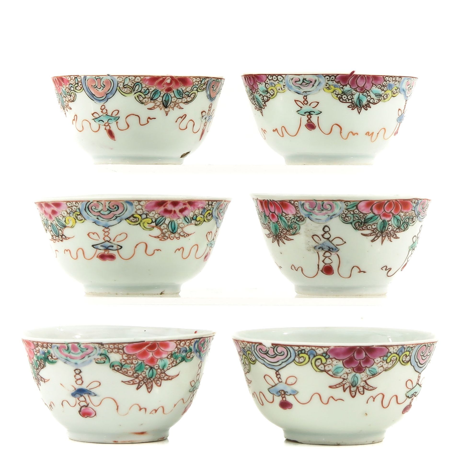 A Series of 6 Famille Rose Cups and Saucers - Image 4 of 10