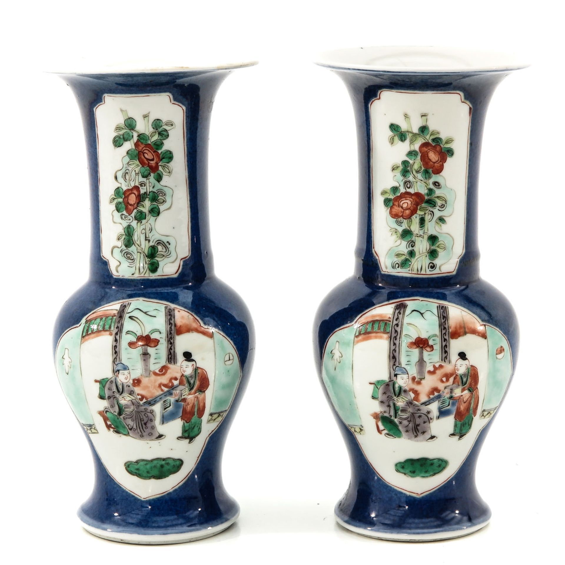 A Pair of Powder Blue Famille Verte Vases