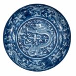 A Blue and White Dragon Dish