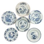 A Collection of 6 Blue and White Plates