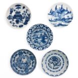 A Collection of 5 Blue and White Plates