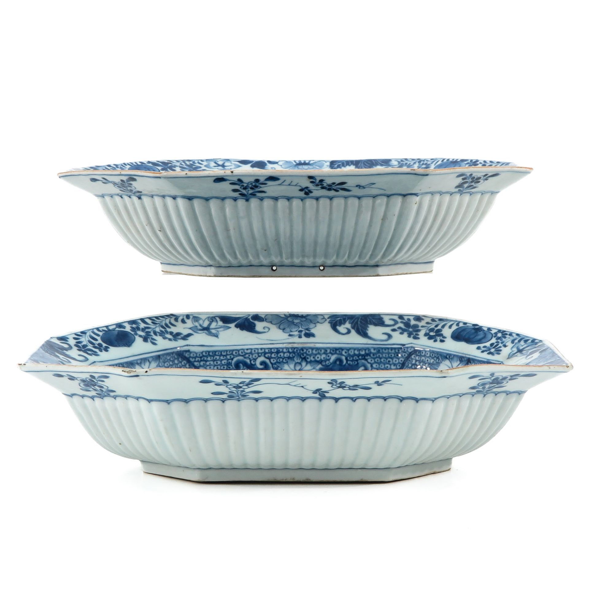 A Pair of Blue and White Serving Bowls