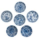 A Collection of 6 Blue and White Saucers