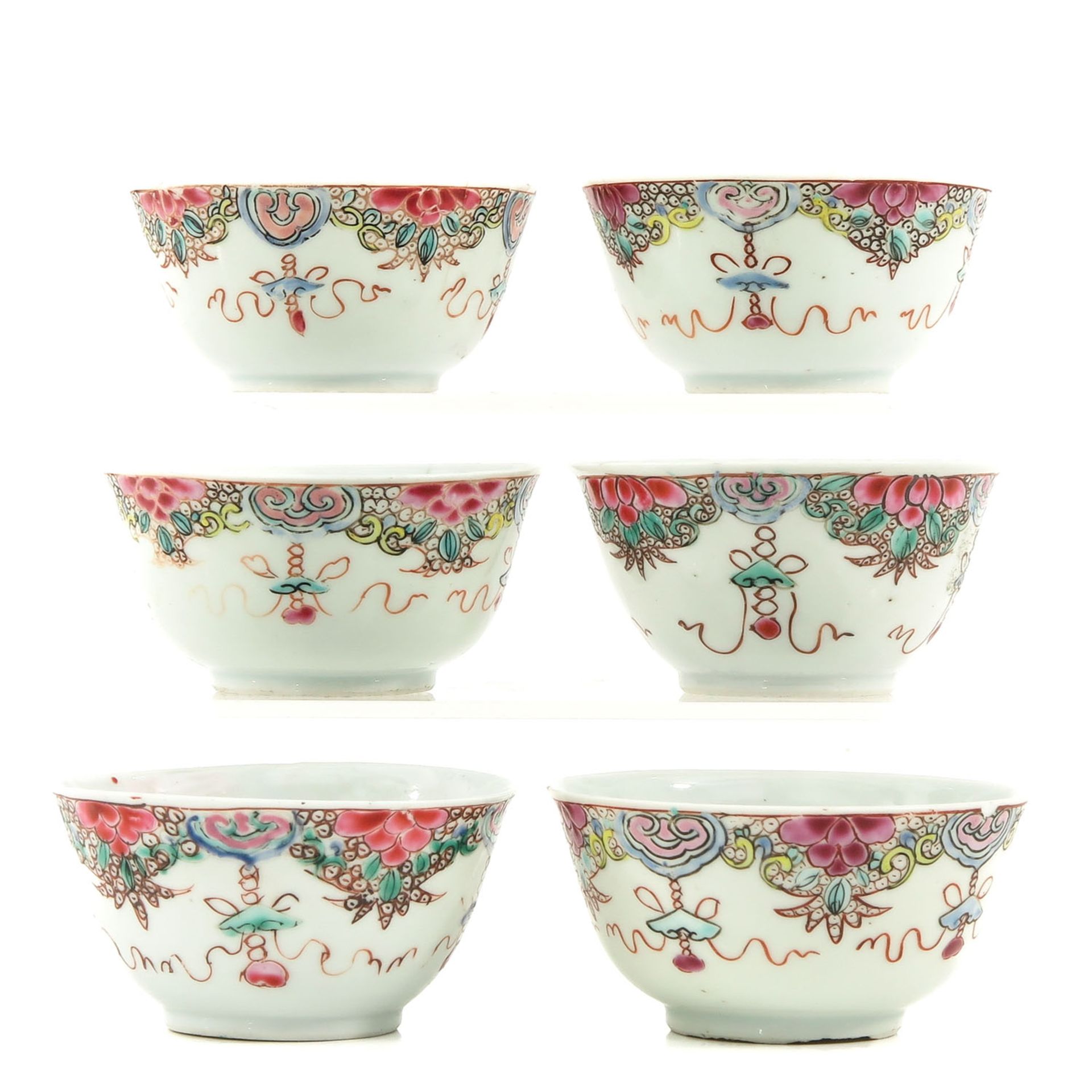 A Series of 6 Famille Rose Cups and Saucers - Image 3 of 10