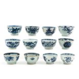 A Collection of 12 Blue and White Cups