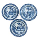 A Series of 3 Small Blue and White Plates