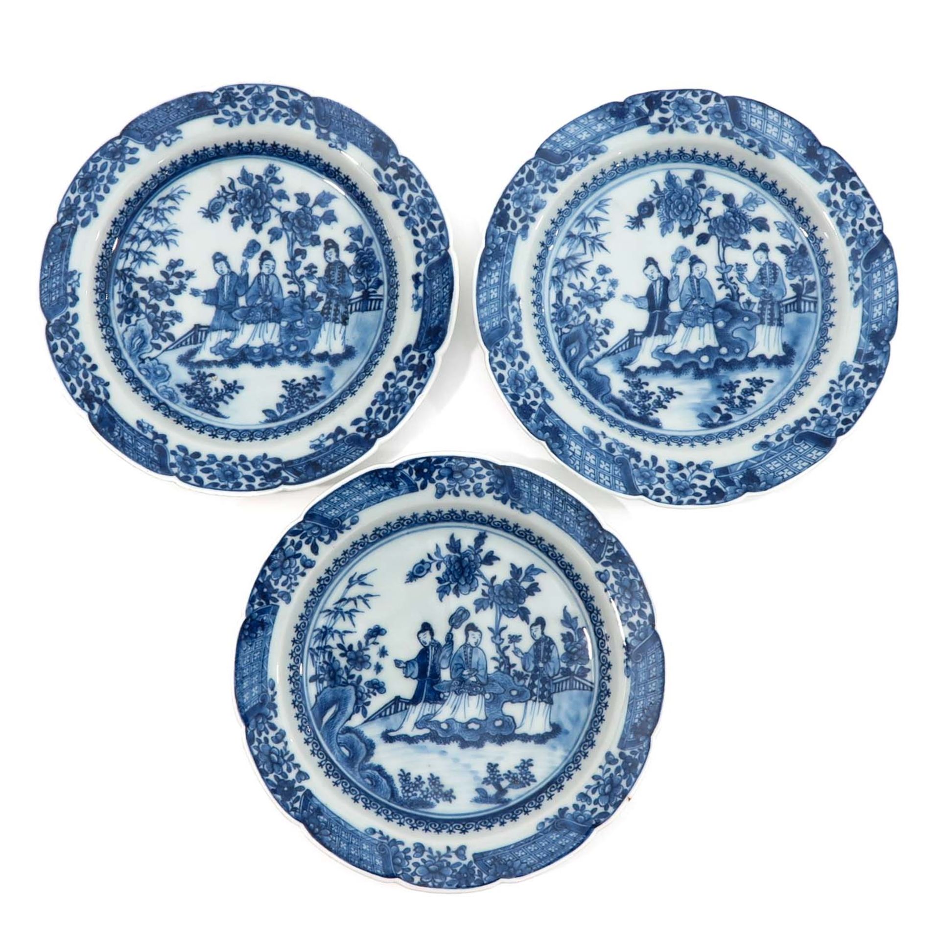 A Series of 3 Small Blue and White Plates