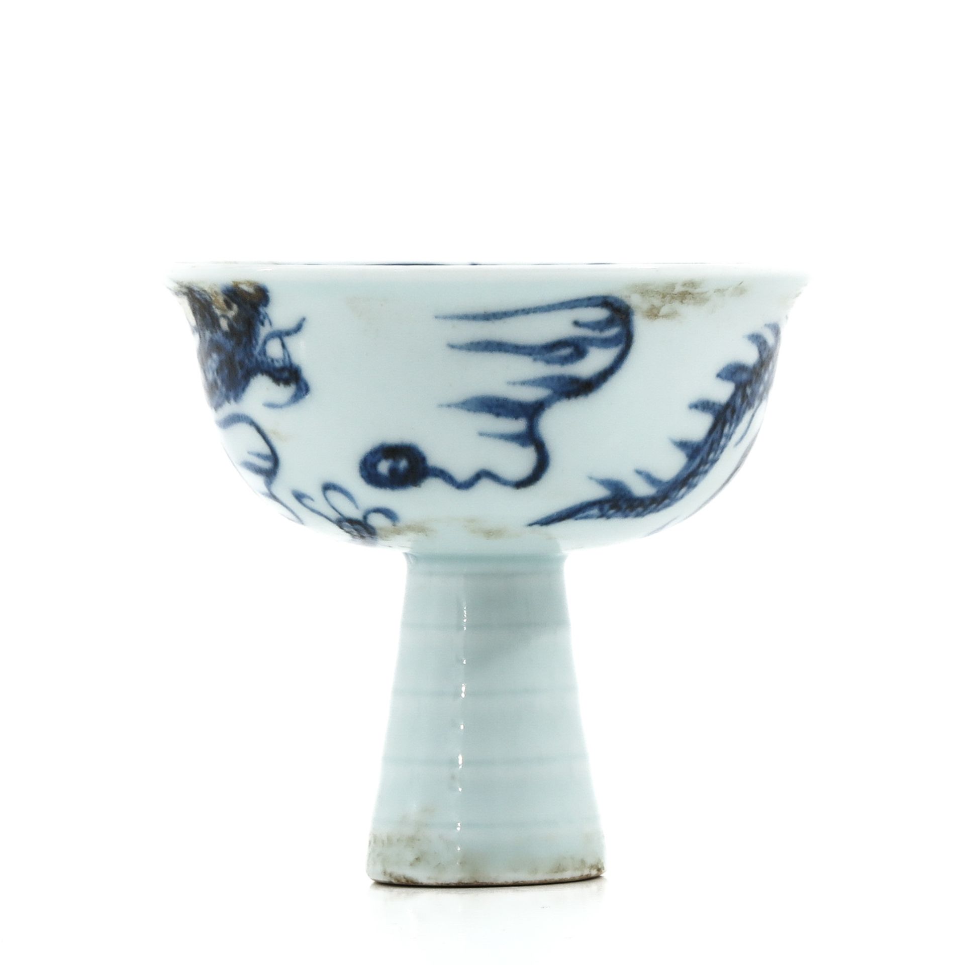 A Small Blue and White Stem Cup - Bild 2 aus 9