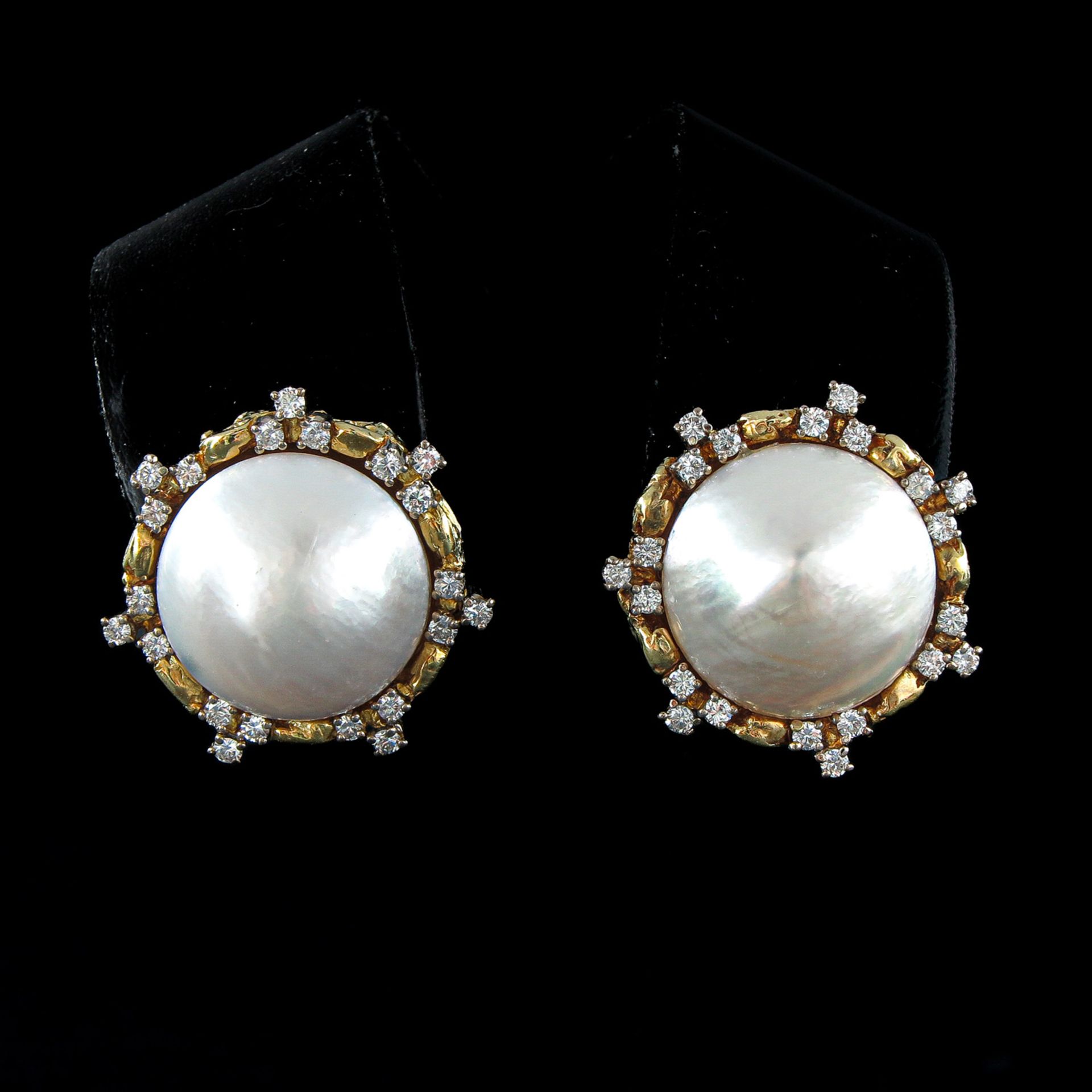 An Pair of 18KG Diamond and Pearl Earrings