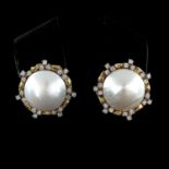 An Pair of 18KG Diamond and Pearl Earrings