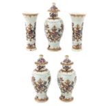 A Collection of 5 Garniture Vases