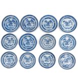 A Collection of 12 Blue and White Plates