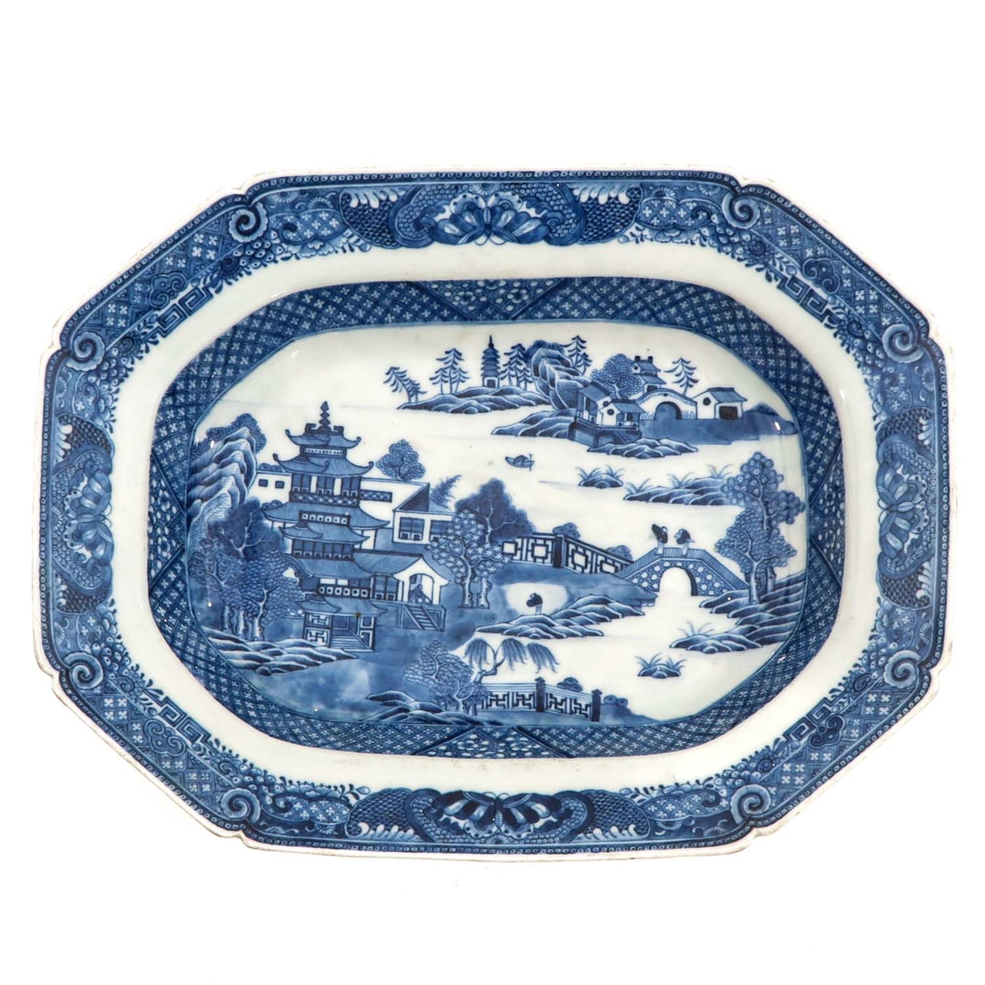 A Blue and White Serving Tray