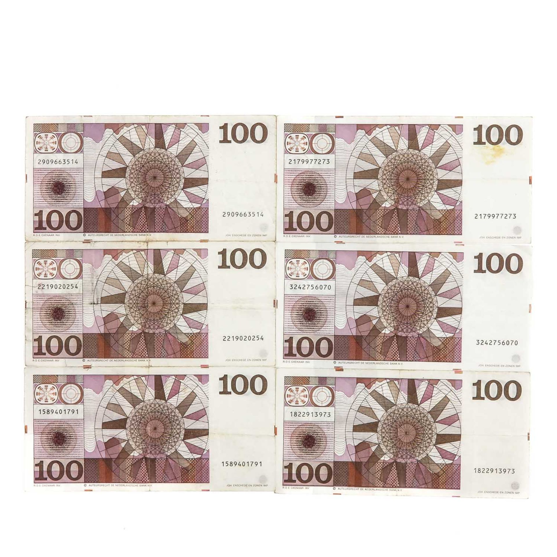 A Collection of 6 100 Guilder Bank Notes - Bild 2 aus 8